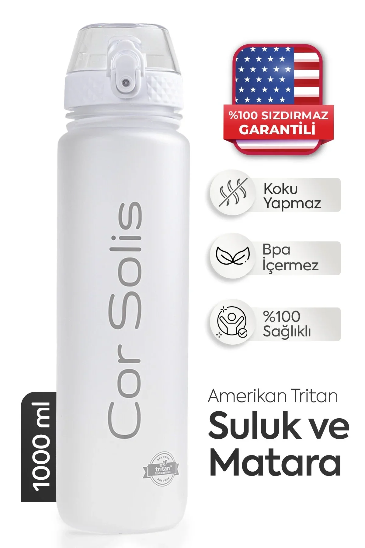 Cor Solis Tritan Suluk Pipetli 1 Litre Sporcu Su Matarası